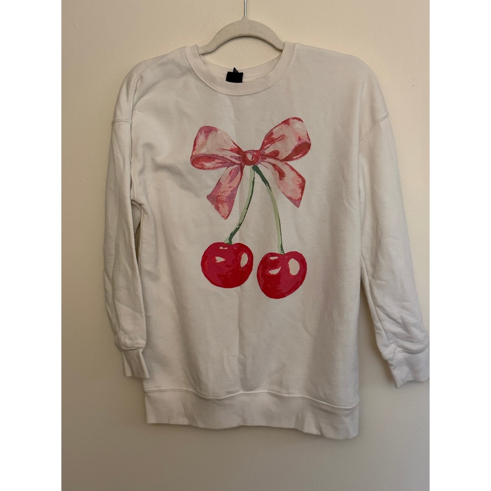 Art Class Girls XL 14 Cherry Bow White Fleece Pullover Crewneck Sweatshirt